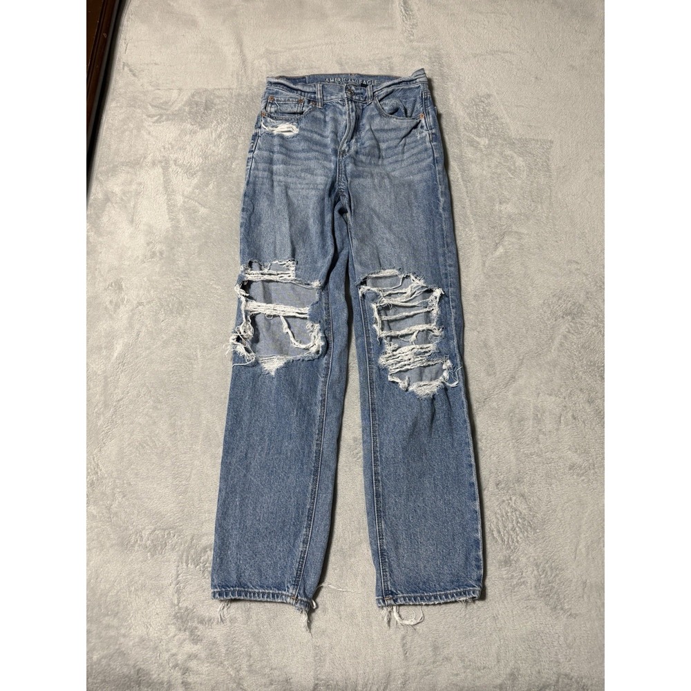 American Eagle Jeans Womens 2 Blue Super High Rise Baggy Straight 26x30